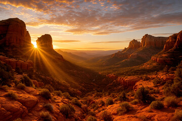Majestic Sedona Canyon Sunrise Golden Rays Arizona red rocks