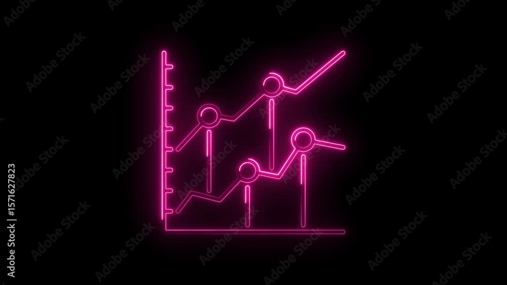 Poster animated stock market graph displaying fluctuating data in pink neon style on black background