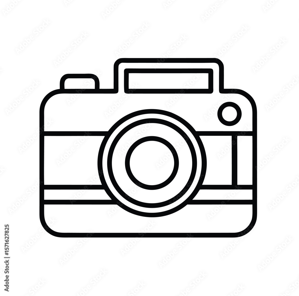 Poster simple outline camera icon symbolizing photography and visual recording isolated on white background