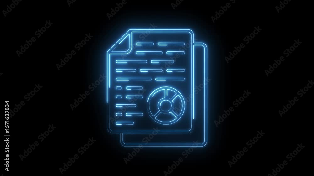 Aufkleber glowing neon document report with pie chart outline animation business and finance concepts
