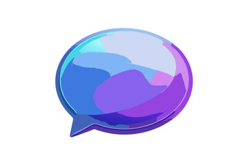 glossy blue and purple abstract speech bubble icon isolated on white background.