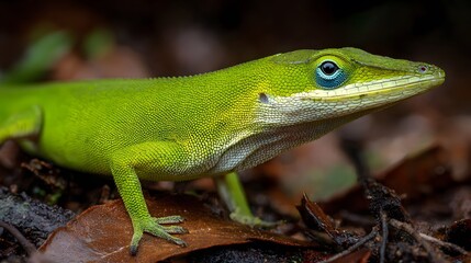 Stunning Close-Up of a Green Anole Engaged in Intricate Courtship and Mating Displays amid Lush Forest Textures