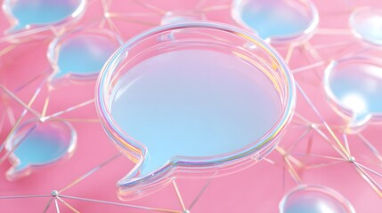 Vibrant 3D Illustration of a Clear and Blank Speech Bubble Representing Digital Communication in Online Chat and Social Media Networks with a Modern Art Aesthetic