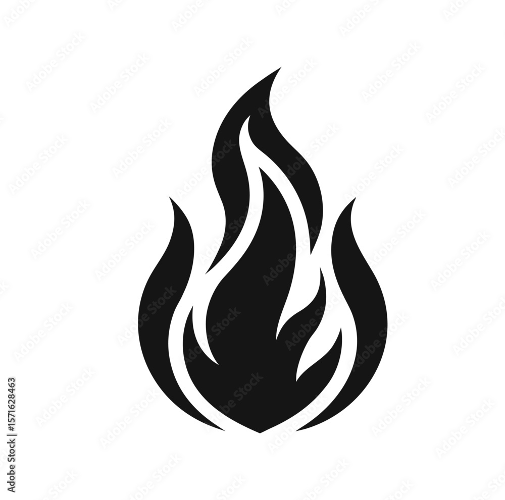 Poster stylized silhouette of a vibrant flame in a dynamic abstract shape isolated on white background
