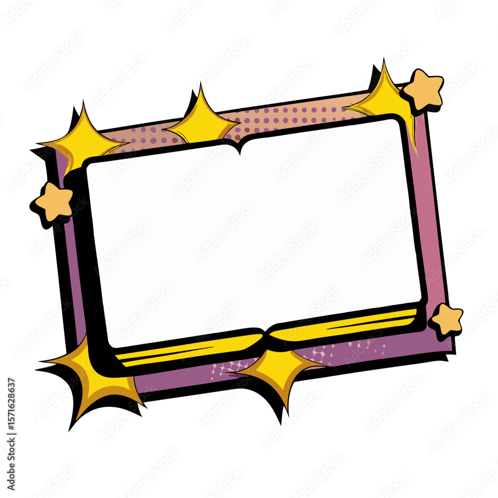Poster isolated vector image in comic book style with decorative frame for text