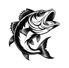 Aggressive bass fish illustration with a fierce expression isolated on white background