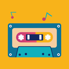 Fototapeta premium Funky Cassette Tape with Music Notes