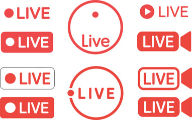 Live Streaming Red Icon Set – Broadcast Symbols and Online Stream Buttons on Transparent Background