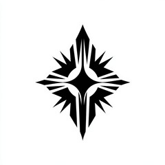Obraz premium Symmetrical black abstract logo resembling a radiant meteor explosion or starburst with sharp geometric spikes on a white background
