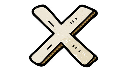 Obraz premium beige cartoon x mark with dark outline isolated on white background.