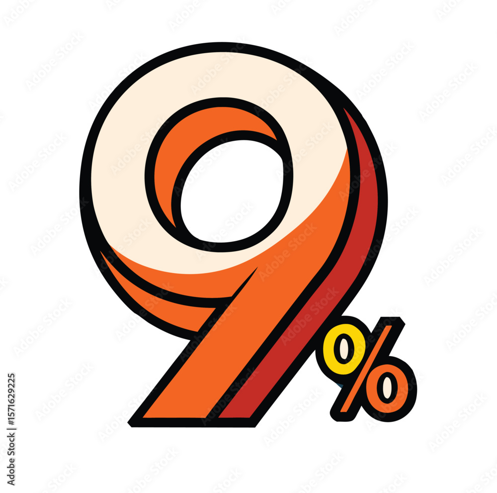 Poster stylized number 9 design element dominating the left side isolated on white background