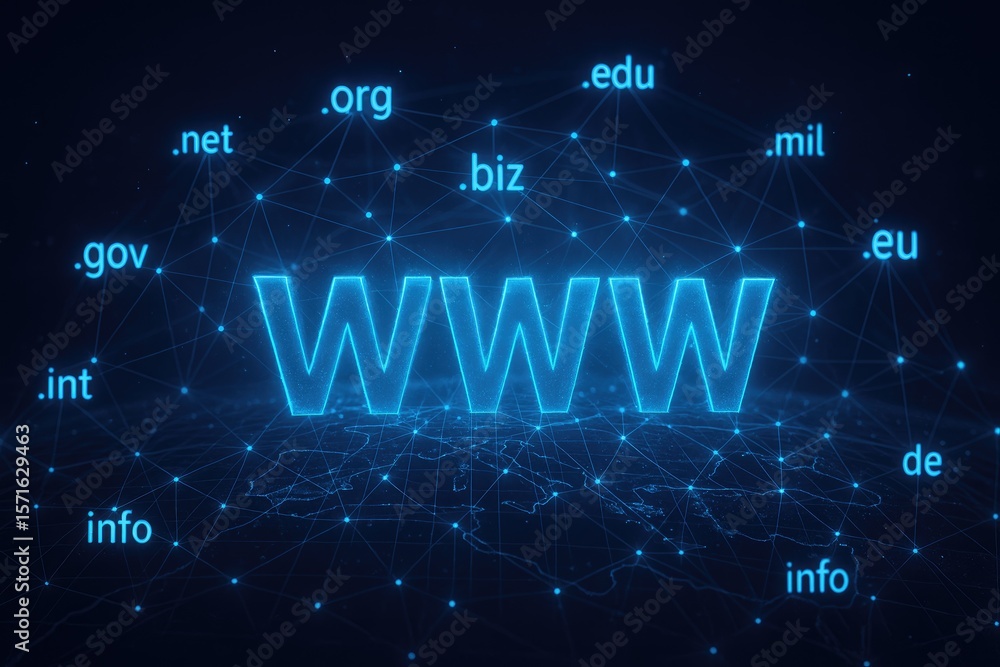 Poster neon web network domain connections world wide web internet