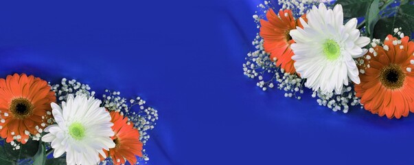 Bouquet of flowers on a blue background. 3d illustration