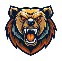 Fierce angry bear mascot logo design for branding and print applications isolated on white background