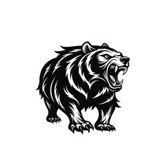 A powerful black and white illustration of a roaring lion s head isolated on white background