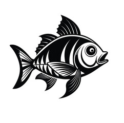 Stylized monochrome illustration of a fish isolated on white background