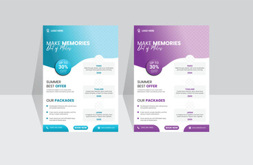 Modern and clean travel flyer layout template design bundle, editable tourism flyer, holiday and tour advertisement with abstract shapes	
