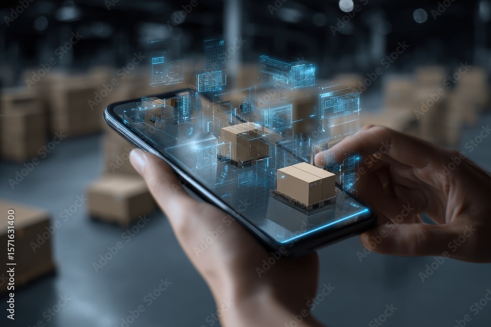 Poster innovative smart warehouse management system streamlines logistics with augmented reality technology