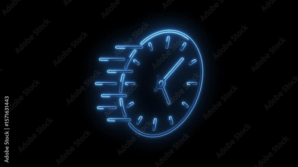 Poster neon clock time lapse animation on black background representing speed productivity deadlines