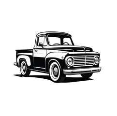 Classic red vintage pickup truck illustration isolated on white background