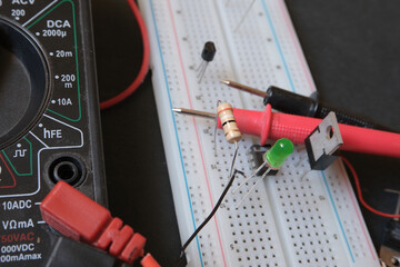 Making electronic experiment or electronic projects. Selected focus.