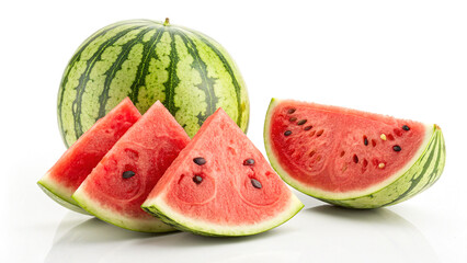 Whole and Triangular Watermelon Slices Isolated