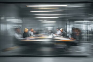 Group of professionals engaged in a collaborative meeting inside a modern office environment during the late morning hours