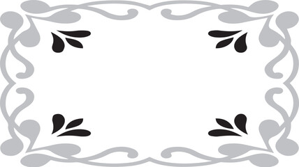 Elegant decorative border with swirling grey vines and black leaf accents on a white background