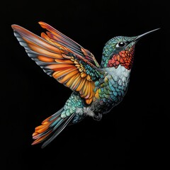 Obraz premium A colorful hummingbird with orange wings is flying