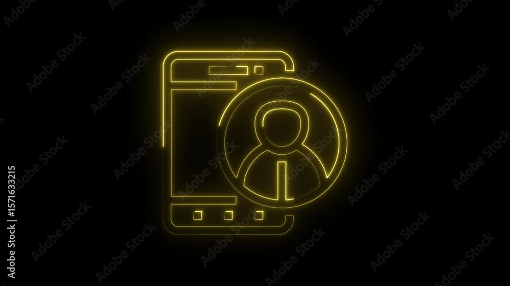 Poster mobile phone with user account neon light style design on black background animation