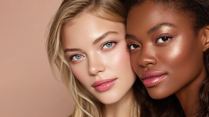 Portrait of two beautiful multiethnic women