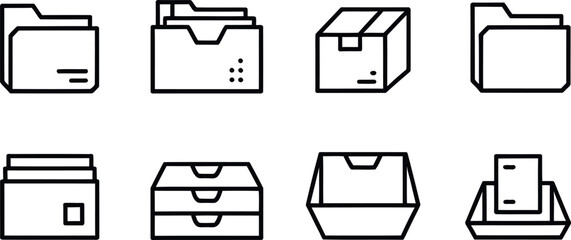 Organized Minimalist Line Art File Storage Icons Set