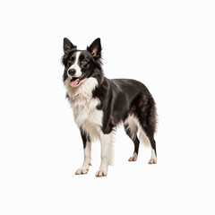 Fototapeta premium Alert Collie in Focus: A striking black and white Collie with piercing eyes stands alert, its stance conveying attentiveness and loyalty, its image highlighted by a clean background.