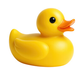 Cute Yellow Rubber Duck Bath Toy, Isolated on Transparent and White Background