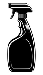 Black silhouette icon of plastic spray bottle with trigger, container for household cleaning products, without background
