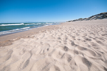Sand dunes landscape at the sea coastline