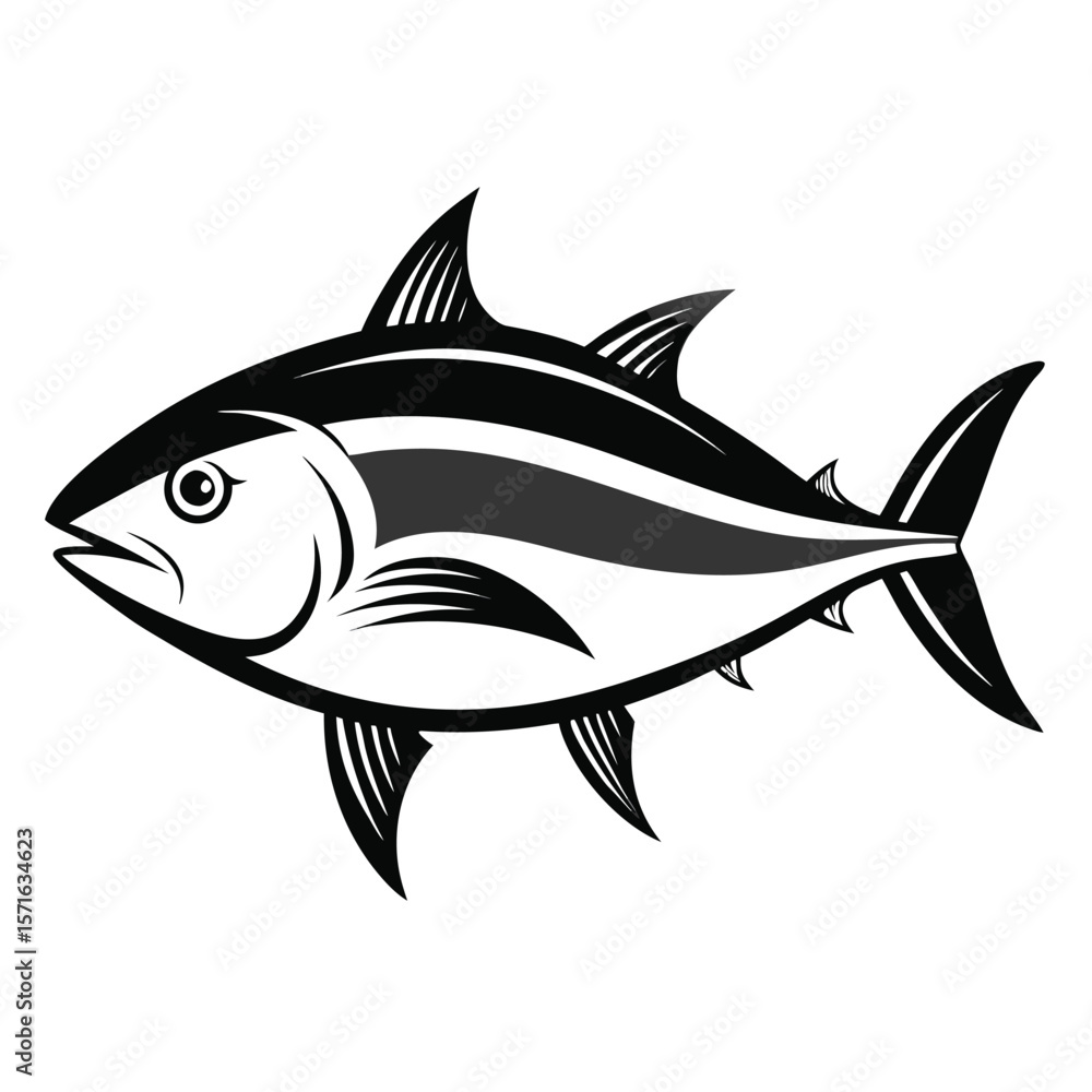 Poster black and white illustration of a stark object with geometric elements isolated on white background
