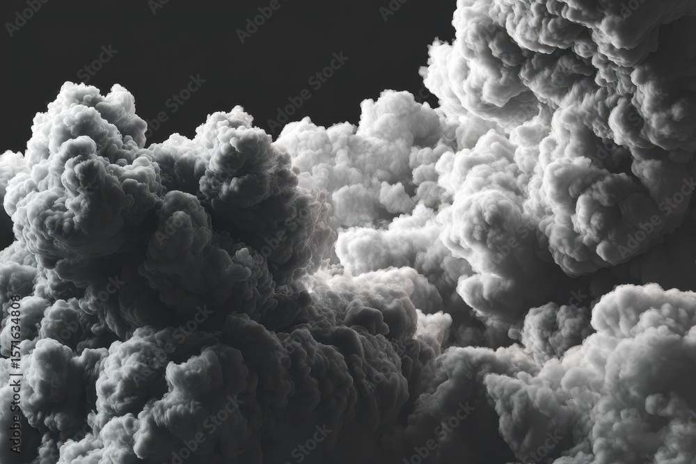 Poster grey smoke swirls and billows creating an atmospheric texture in a dark environment during an artist