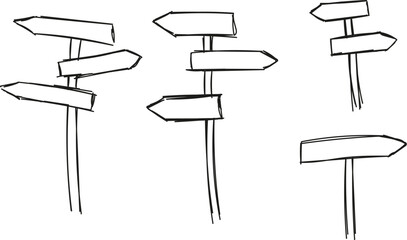 hand-drawn direction signs pointing in different directions on a metal stick element design icon