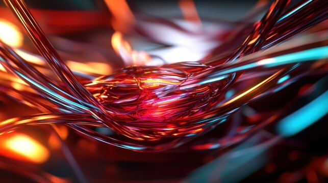 Abstract glowing vibrant cables network, technological futuristic design