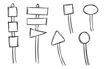 hand-drawn direction signs pointing in different directions on a metal stick element design icon
