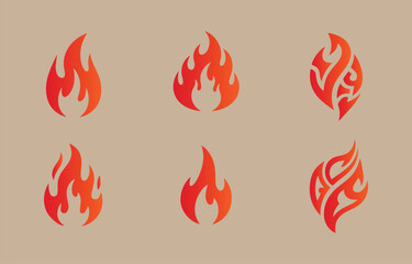 Collection of stylized flame icons with gradient colors on a neutral background