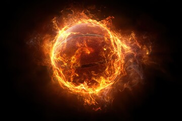 Fototapeta premium Glowing ball engulfed in flames radiating vibrant orange hues in a dark atmosphere creating a mesmerizing visual display of heat and energy