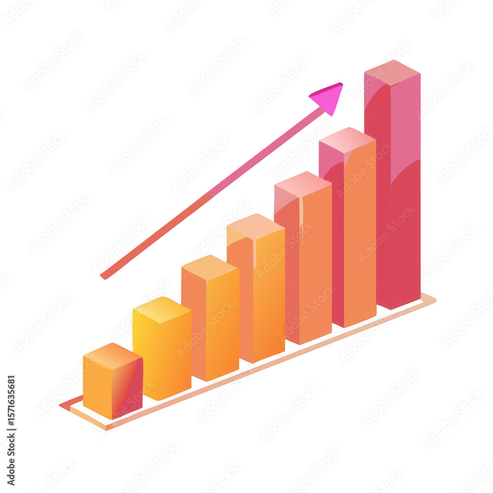 Poster 3d bar chart showing upward trend with arrow isolated on transparent background