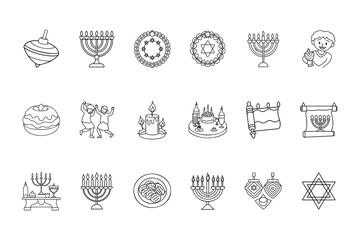 Handdrawn Hanukkah Icons Bundle Featuring Menorahs Dreidels Star David Festive Symbols in