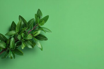 Fresh sprig of green ruskus with vibrant green leaves arranged on a solid color background during daylight hours