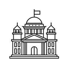 Government or institutional building outline vector graphic isolated on white background