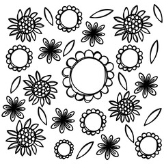 hand-drawn flowers, leaves, cute vector set pattern