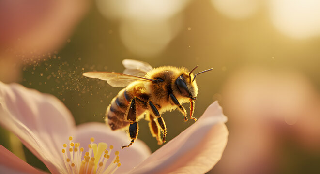Close-up de abelha pousando em flor