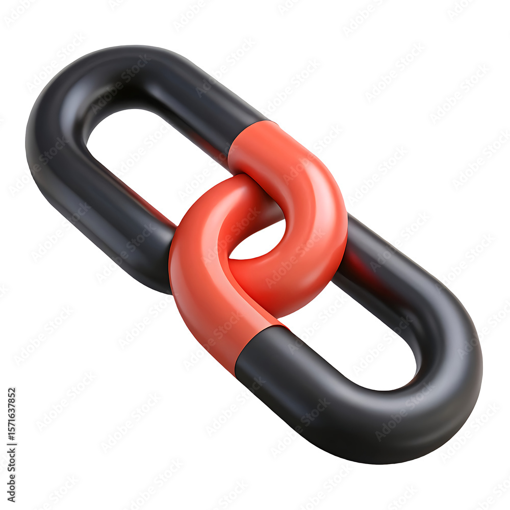 Poster interlocking chain links with black and red segments isolated on transparent background
